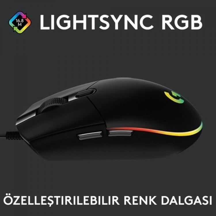 Logitech 910-005823 G102 LightSync Black 8000DPI 6 Tuş Optik RGB Siyah Kablolu Gaming (Oyuncu) Mouse Logitech 910-005823 G102 LightSync Black 8000DPI 6 Tuş Optik RGB Siyah Kablolu Gaming (Oyuncu) Mouse
